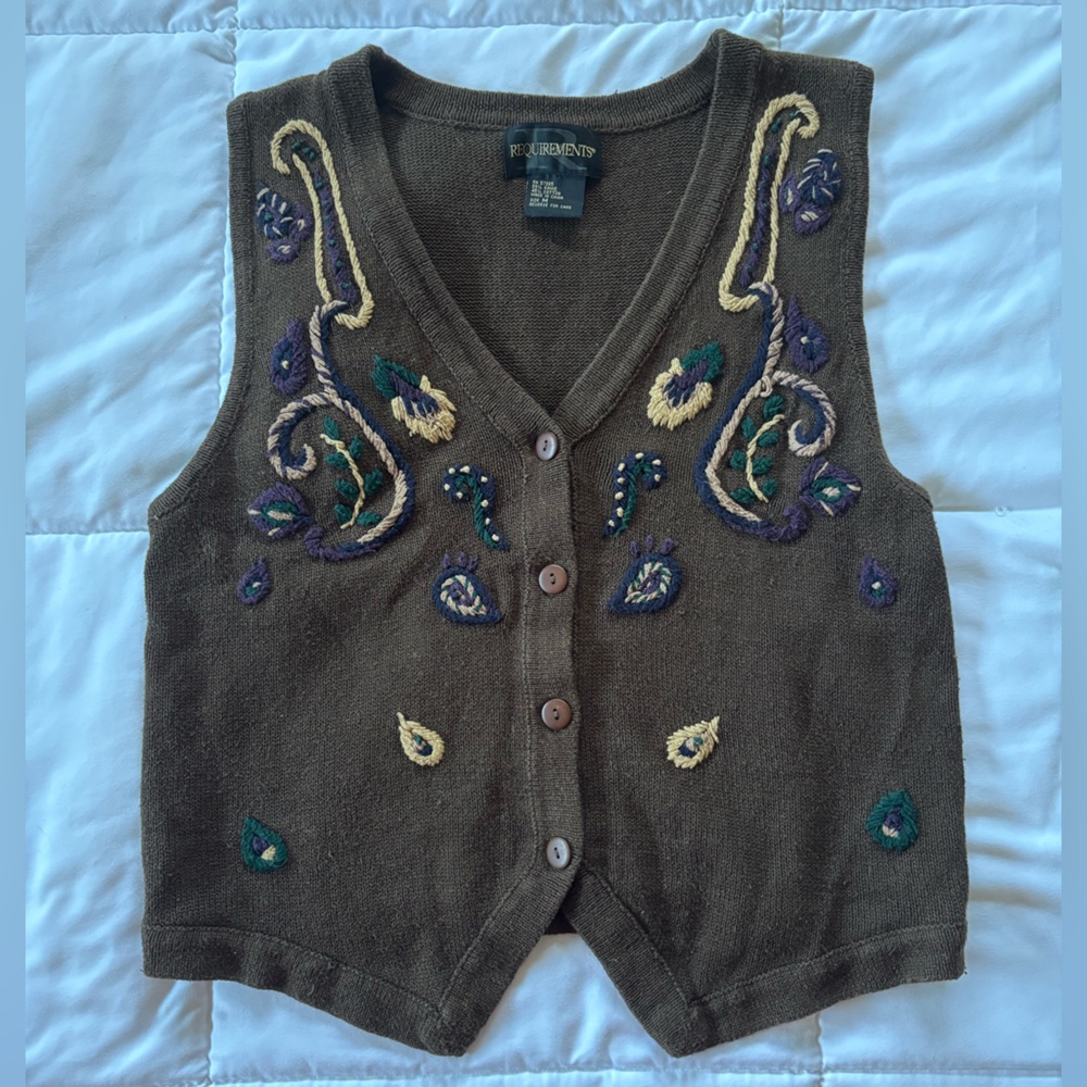 Vintage Embroidered Natural Fiber Knit Vest